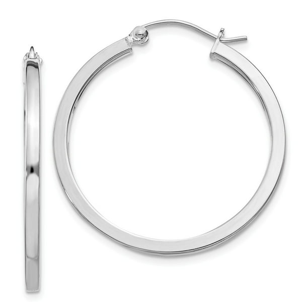 27mm Approximate Length Sterling Silver 2mm Square Tube Hoop Earrings 